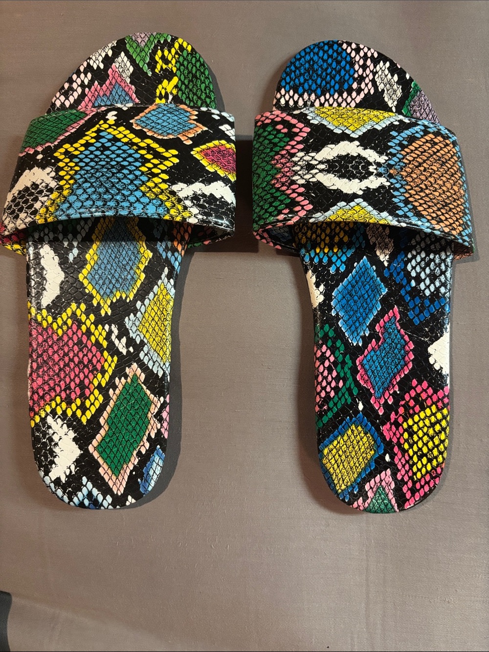 Multicolor Snake-Print Slide Sandals